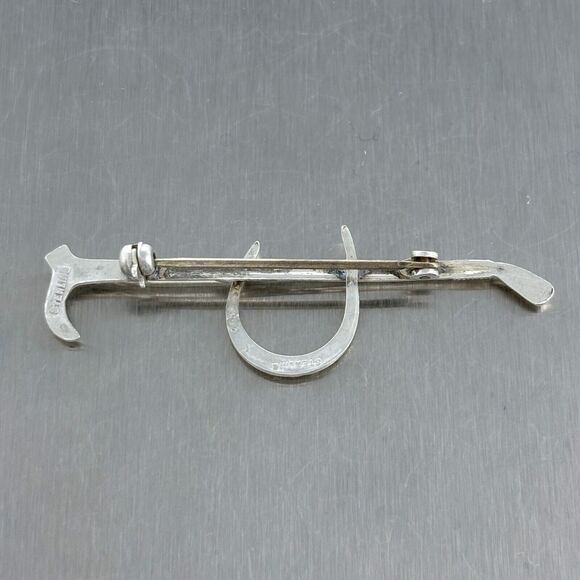 Vintage Sterling Silver 925 Riding Crop Cane Horseshoe Pin Brooch - Picture 5 of 8